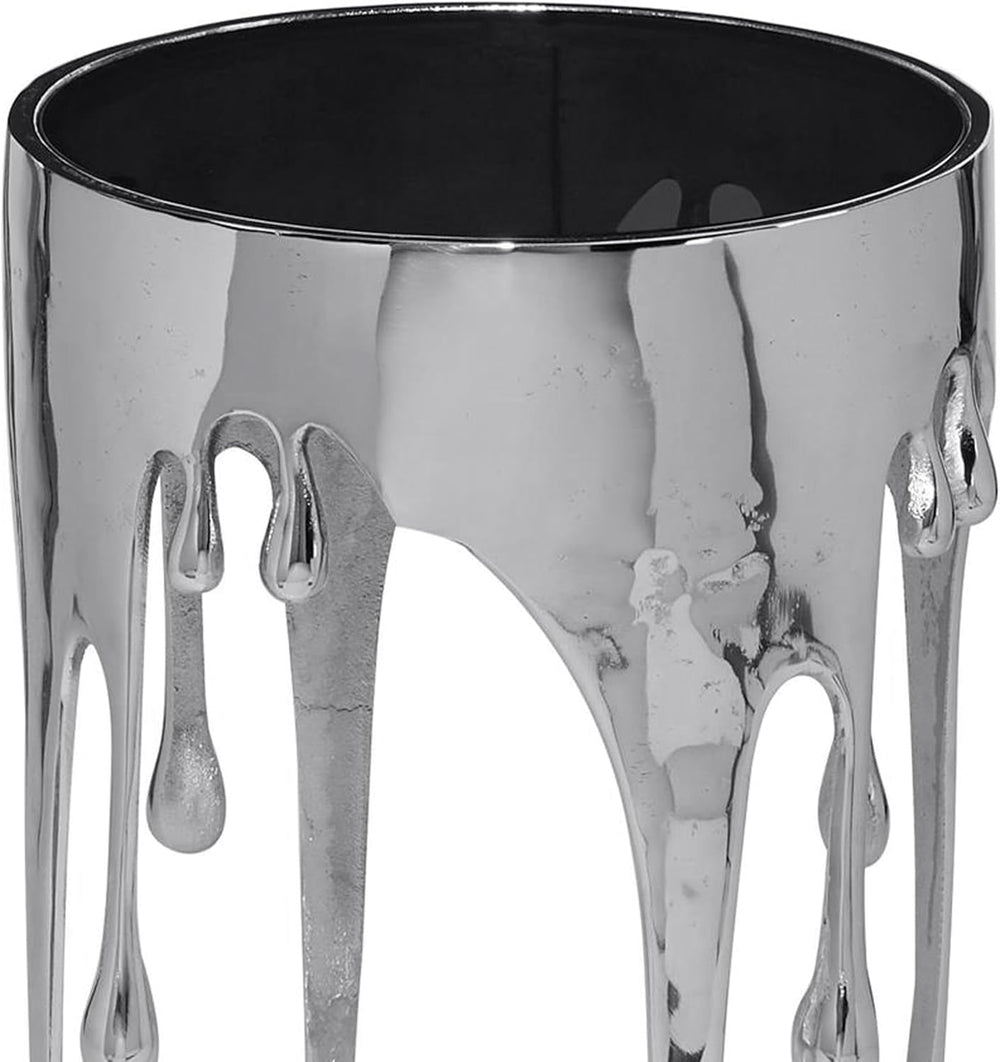 TUP THE URBAN PORT Capri Side End Table, 24.75 Inch Round Glass Top, Silver F...