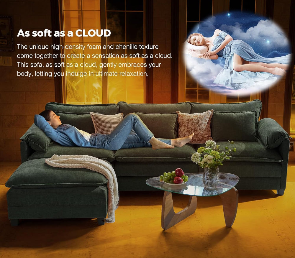 ELUCHANG 153" Oversized Modular Sectional Sofa, Comfy Chenille Cloud Cou...