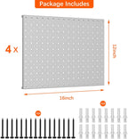 TORACK 4Pcs 12"x16" Metal Pegboard Panels for Garage, Workbench, Shop, Shed Tool Organizer Peg Board with 1/8" & 1/4" Holes, Modular Wall-Mounted Pegboard for Pegboard Hooks (Grey)