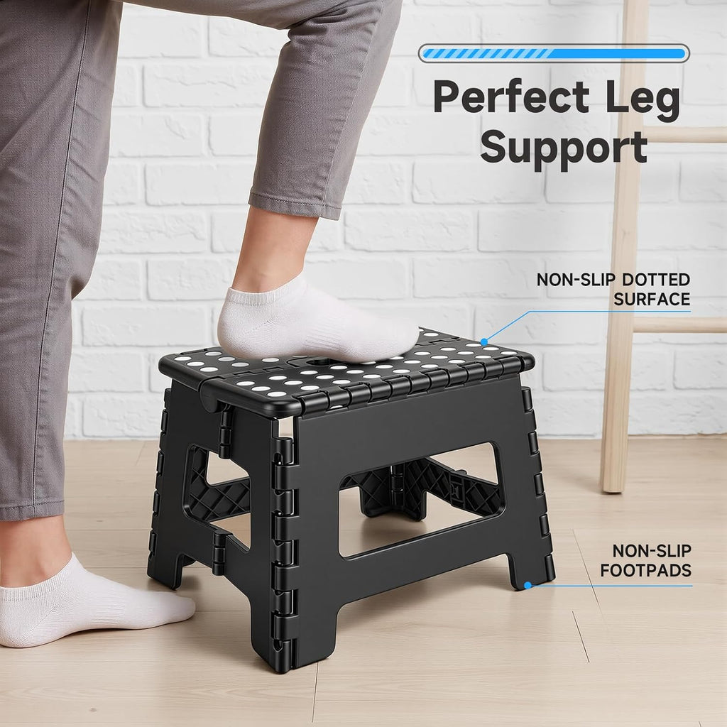 Folding Step Stool 9 inch Sturdy Enough Collapsible Stool to Support Adults - Opens Easy with One Flip Compact Foldable Foot Stool for Kitchen, Bathroom, Bedroom, Outdoor