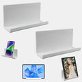 2pcs Acrylic Phone Holder Small Adhesive Shelfs, Minimalist Stick On Shelves Bedside Shelf Wall Mounted Tablet Holders, Cell Phone Holder for Bathroom,Office Phone Shelf Display Shelf(White)