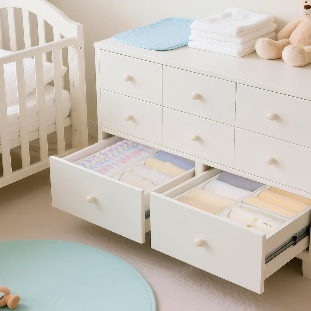 Drawer Organizer Clothes, 10 Pack Dresser Organizer for Baby Clothes, Underwear, Sock- Foldable Closet Organization and Storage Dividers Bins for Nursery, Bedroom (Oatmeal)
