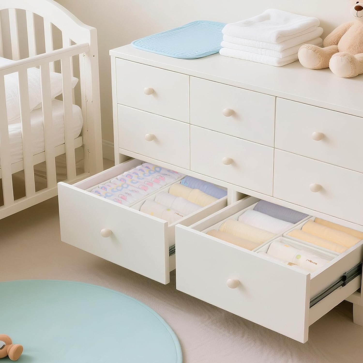 Drawer Organizer Clothes, 10 Pack Dresser Organizer for Baby Clothes, Underwear, Sock- Foldable Closet Organization and Storage Dividers Bins for Nursery, Bedroom (Oatmeal)
