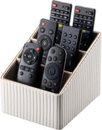 KINGFOM Remote Control Holder with 3 Compartments, Pu Leather Remote Caddy Desktop Organizer for TV, CD, Blu-Ray, Media Player, Heater Controllers and Cosmetics Office Supplies Light Beige