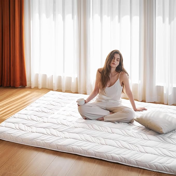 ZonLi Japanese Floor Mattress Futon Mattress Twin Size, Thicken Roll Up Tatami Mat w/ 100% Cotton Washable Cover, Portable & Foldable Floor Bed Mattress for Sleeping, Dormitory, Adult Kids, White