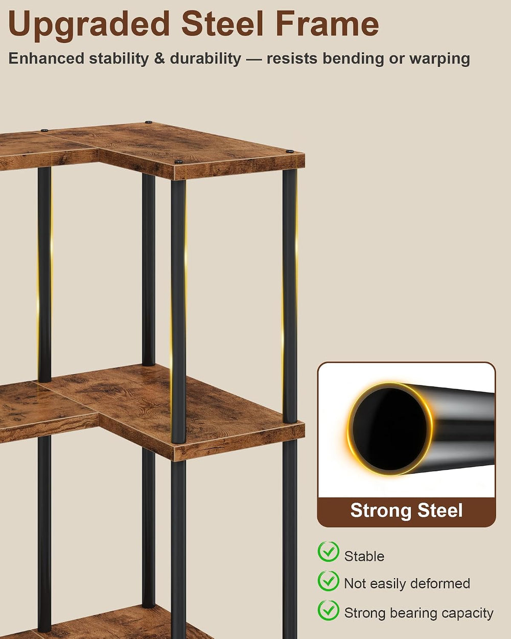 HIGDBFE 5-Tier L-Shaped Corner Bookshelf, 60" Tall Modern Corner Shelf