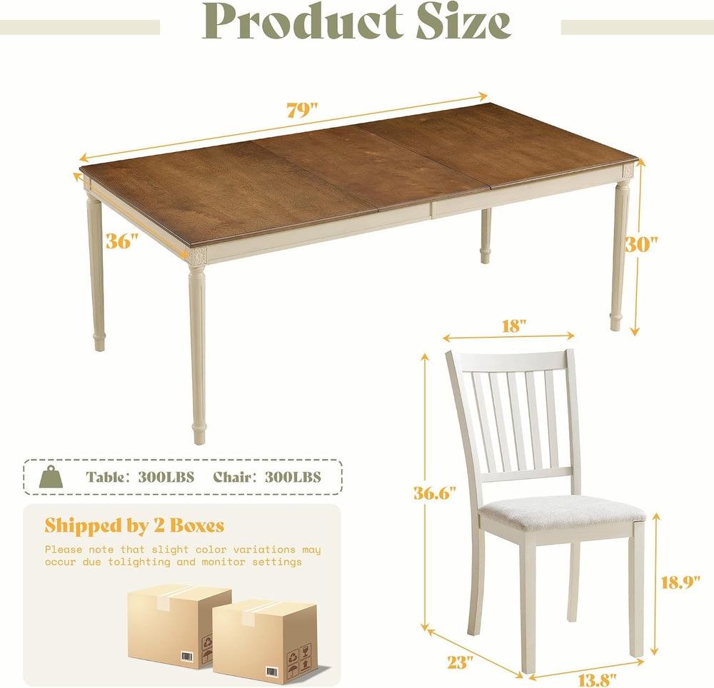 AMERLIFE 9 Piece Farmhouse Dining Table Set with 79" Table, Cream | Soli...