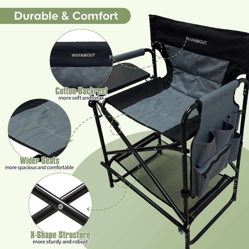 27" Tall Camping Director Chair Oversized with Side Table, Heavy Duty Fo...
