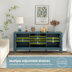 Giantex Farmhouse TV Stand for TVs up to 65", Entertainment Center with 4 Adjustable Storage Shelves & Tempered Glass Doors, Modern TV Console Table for Bedroom, Living Room (Teal Blue)