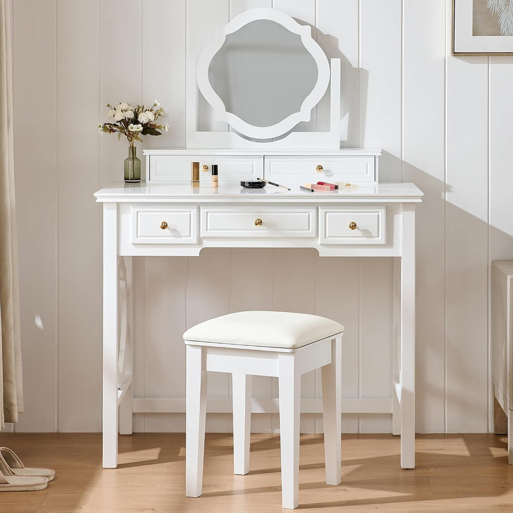 GOWE Vanity Table Set White Modern Contemporary Comfortable Upholstered for L...