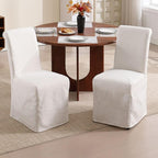 Slipcovered Dining Chairs Set of 6, Parsons Dining Chair with Removable Skirte Upholstered Linen Fabric Kitchen Chairs for Dining/Living Room, Banquet, Solid Wood, Beige