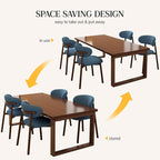Kitchen Dining Chairs Set of 4 Modern Soft Linen Farmhouse Dining Room Chair with Metal Legs, Blue/Walnut