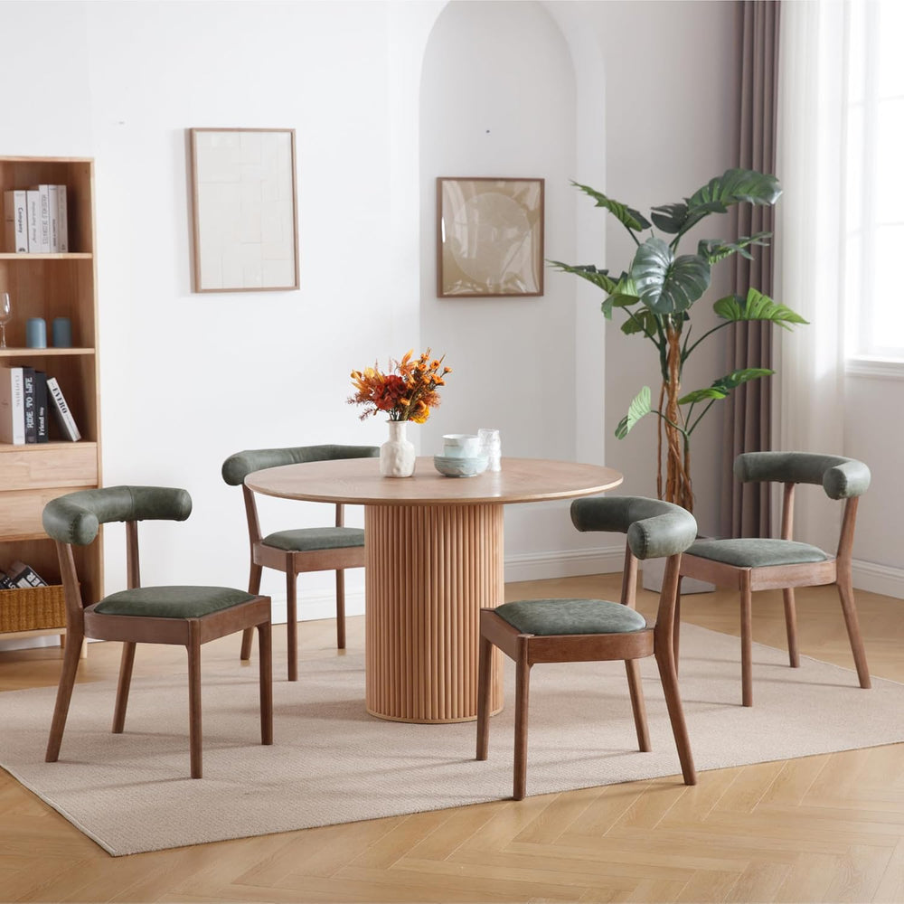 Kmax Dining Room Chairs, Mid-Century Modern PU Kitchen Chairs with Natural Wa...