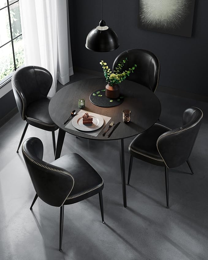 VASAGLE EKHO Collection - Dining Chairs Set of 2, Upholstered Kitchen Chairs, Comfortable Seat, Synthetic Leather with Stitching, Mid-Century Modern, Easy Assembly, Living Room Lounge, Ink Black
