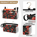 Poppy Butterfly Leaf Bedside Caddy for Dorm Bed Bedside Hanging Caddy Bag Iron Frame Storage Organizer Pocket for Bunk Home College Hospital Beds 2 Hooks