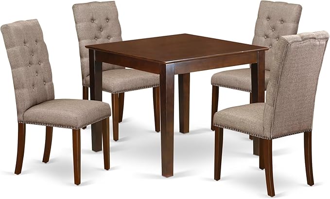 East West Furniture OXEL5-MAH-16 5 Piece Dining Room Table Set Includes a Squ...