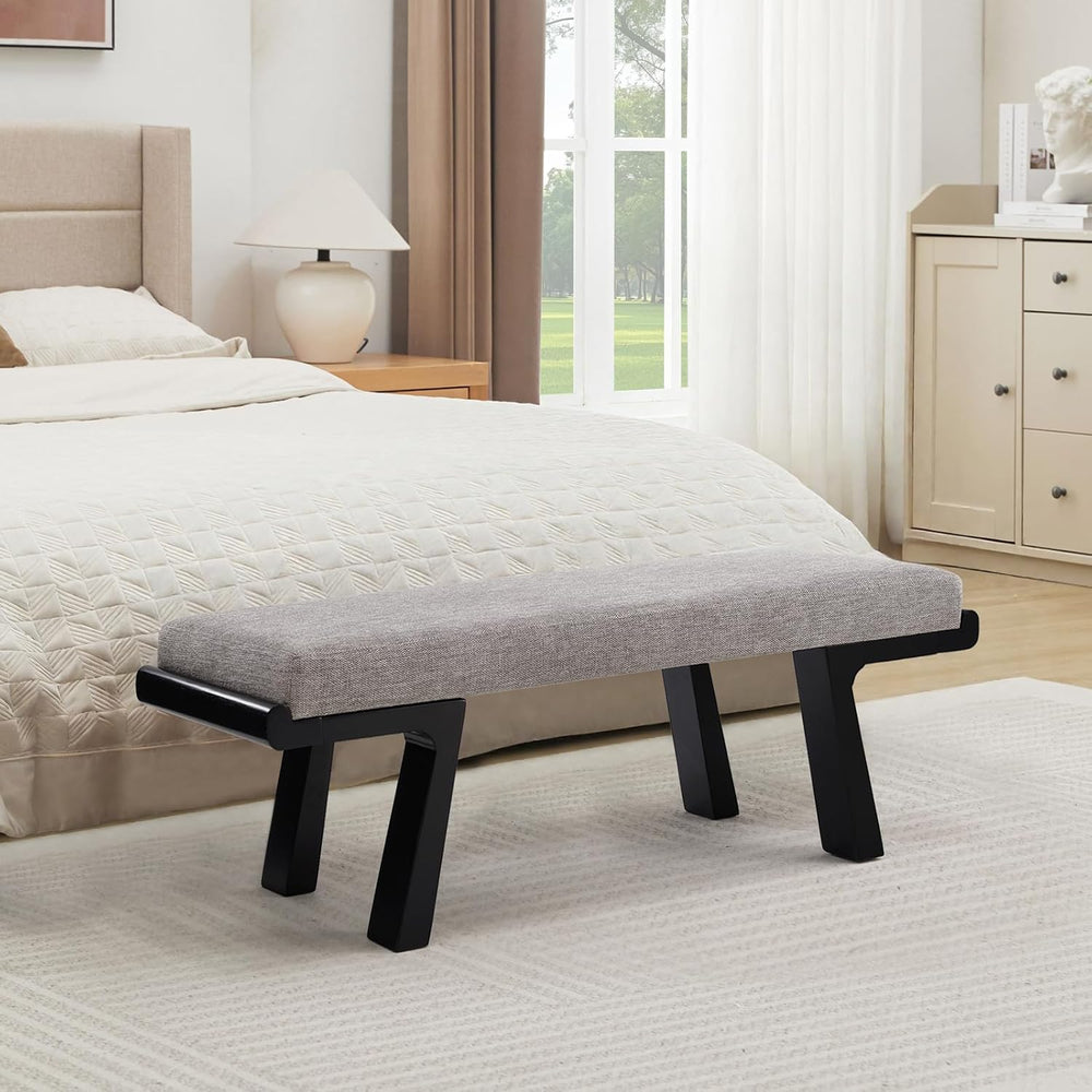 47" Upholstered Entryway Bench with Solid Wood Frame – Mid Century Moder...