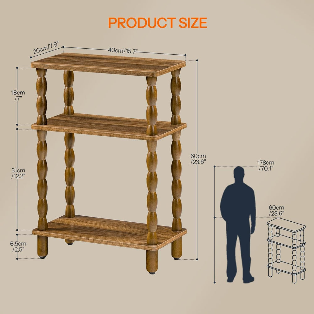 HOOBRO Narrow Side Table, Skinny End Table with Storage, Solid Wood Legs, 3-T...