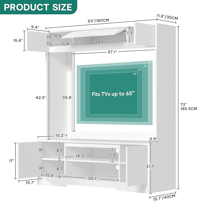 YITAHOME Wall Unit Entertainment Center for 65 Inch TV, Tall TV Stand with Po...