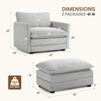ROWHY Single Armchair with Ottoman, Modern Corduroy Cloud Couch with Convertible Chaise, Upholstered Sofa Set for Living Room, Light Grey