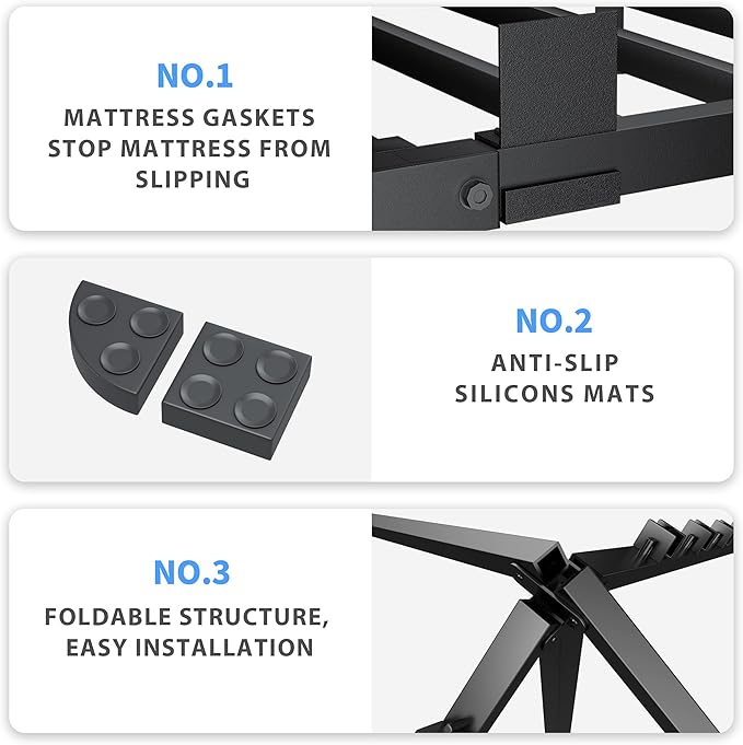10 Inch Twin Size Bed Frame, 3500Lbs Heavy Duty Metal Platform with Round Corner Legs Mattress Slide Stopper, Steel Slat Support No Box Spring Needed, Noise Free, Non-Slip, Easy Assembly