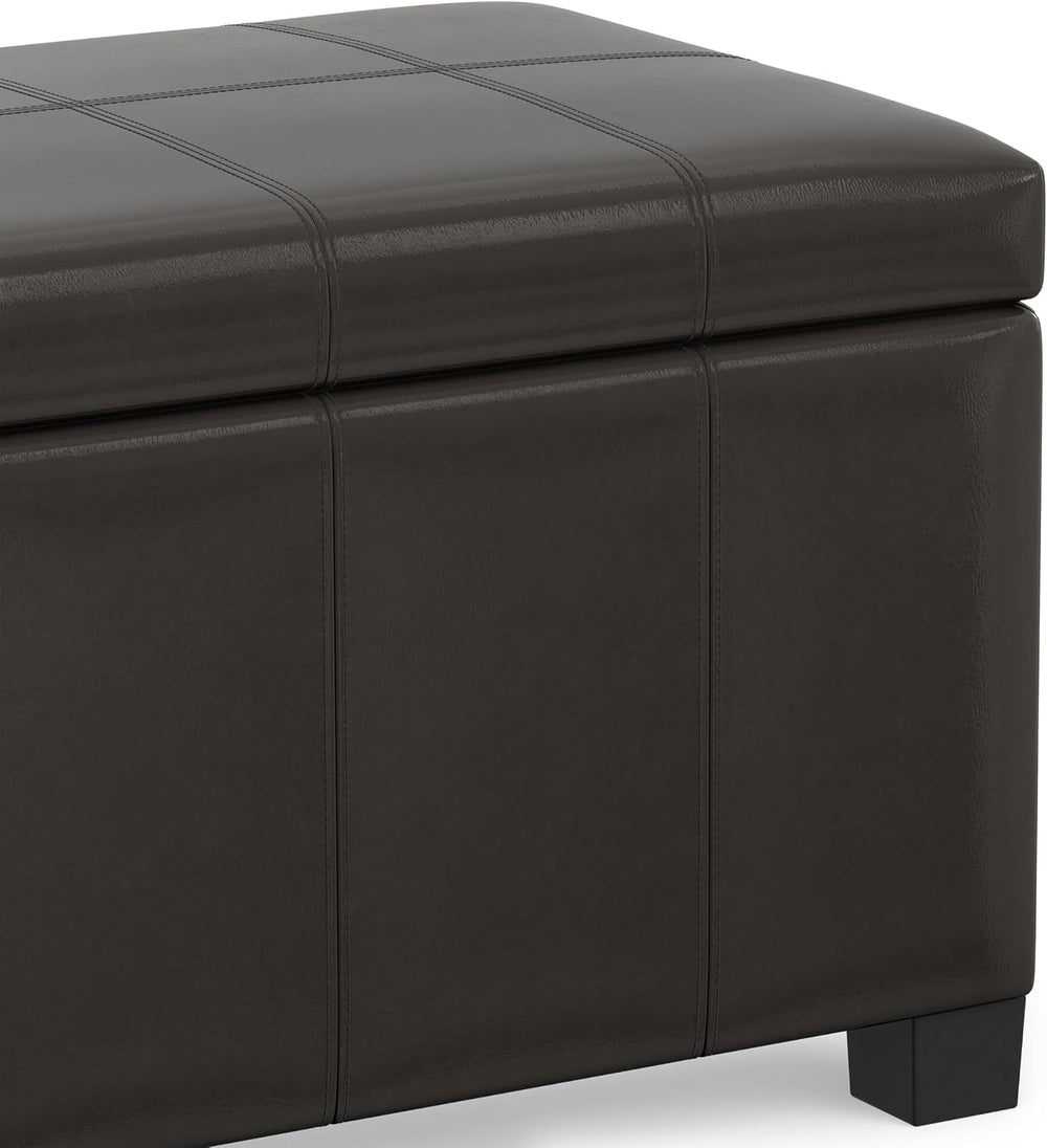 SIMPLIHOME Dover 36" Wide Vegan Leather Storage Ottoman in Tanners Brown...
