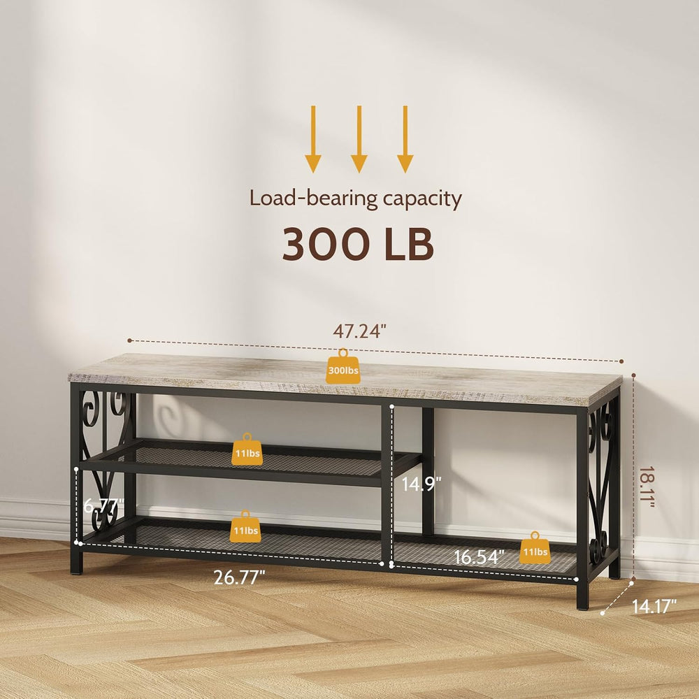 Entryway Storage Bench with Shoe Rack, 47.2" Wide Hallway Bench with Sea...