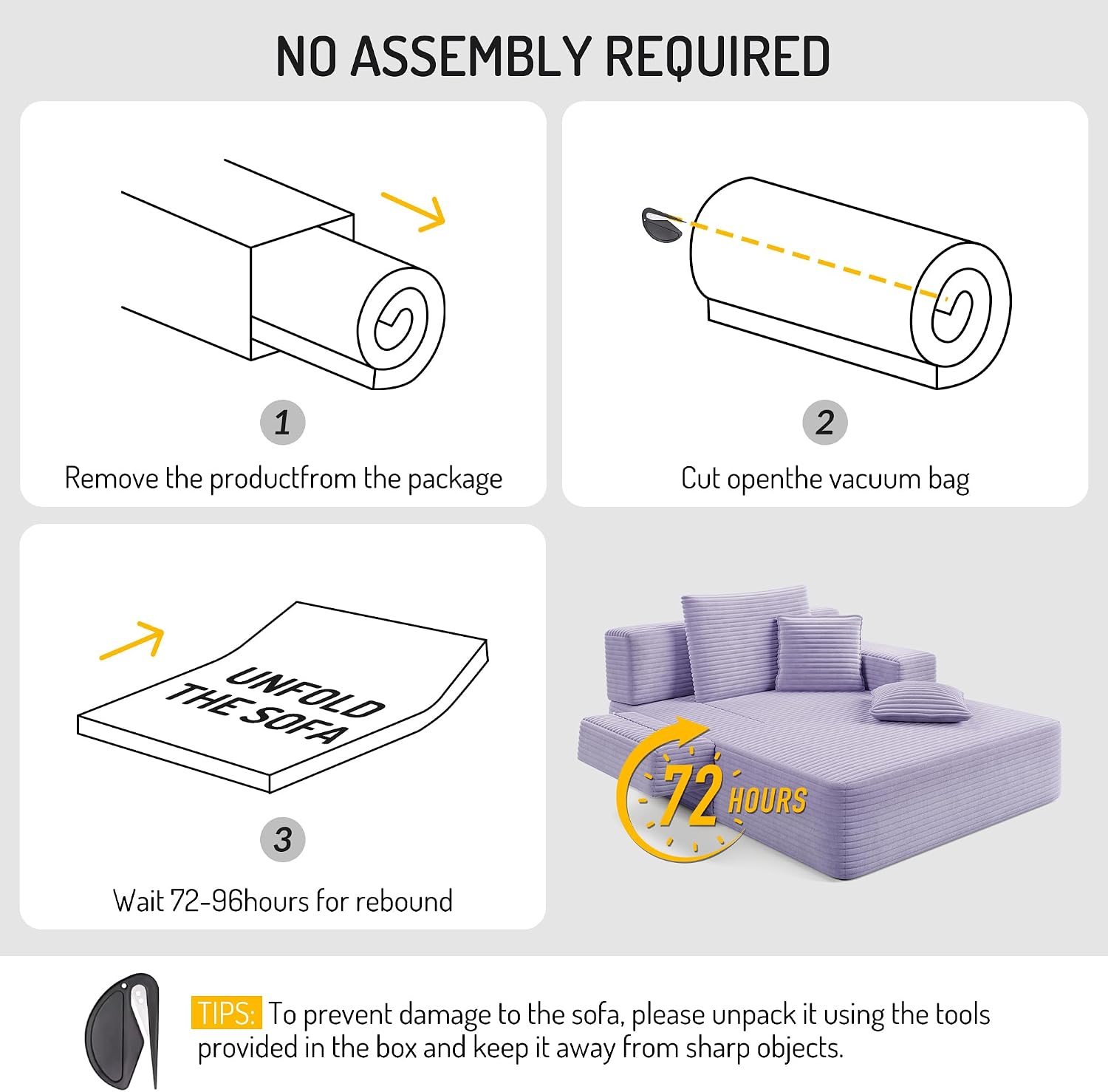 Avenix 70" Boneless Oversized Chaise Lounge Chair Indoor, Corduroy Comfy Oversized Reading Sleeper Chair Boneless Sofa Couch Bed with 3 Pillows, No Assembly Required, Purple