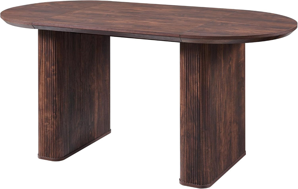 T4TREAM 63" Fluted Oval Dining Table for Kitchen Living Room, Walnut | M...