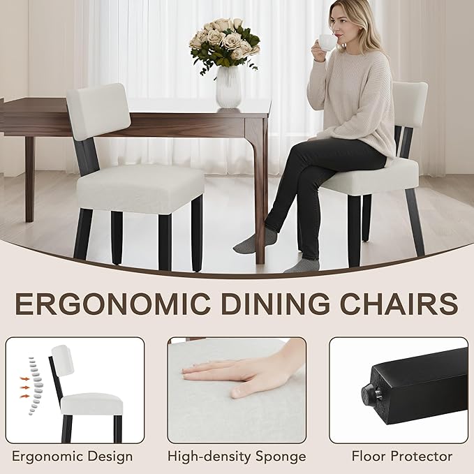 GOTMINSI Mid Century Modern Dining Chairs,Velvet Farmhouse Upholstered Kitchen Chairs, Accent Curved Backrest Dining Room Chairs with Hardwood Legs (Beige, 2PCS)