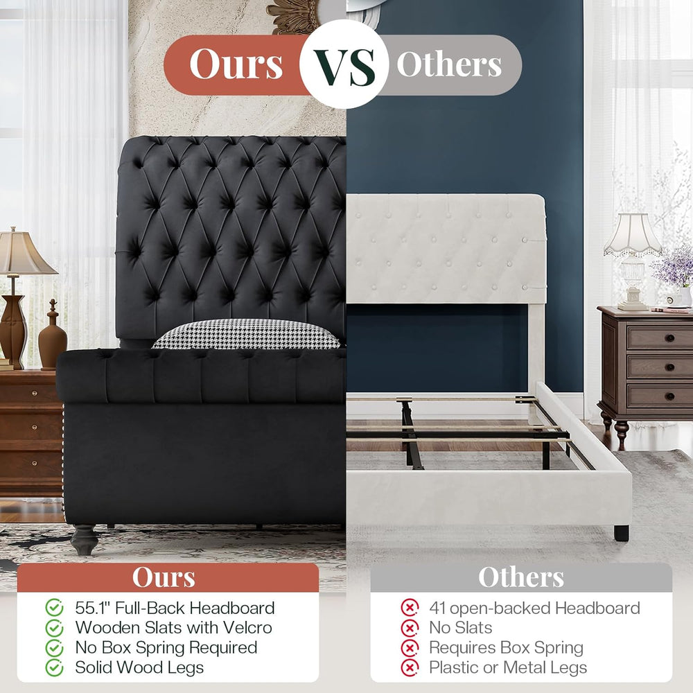 Jocisland Queen Size Bed Frame with Sleigh Headboard & Footboard, Black