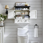 ACCOHOHO Bathroom Wall Cabinet, Farmhouse 24" Wide Medicine Cabinet with Drawer, Adjustable Shelf, Double Barn Doors, Storage Cabinets for Bathroom, Kitchen, Living Room, Off White