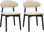 Farmhouse Dining Chairs Set of 2, Mid Century Modern Wooden Dining Room Chairs, Farmhouse Fabric Upholstered Kitchen Dinner Chairs for Living Room Restaurant Cafe, Black/Beige
