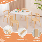 Swegrow Kids Table and 4 Chairs Set, Wooden Table and Chairs for Kids & Toddler，Kid Wooden Furniture for Playroom/Home/Kindergarten