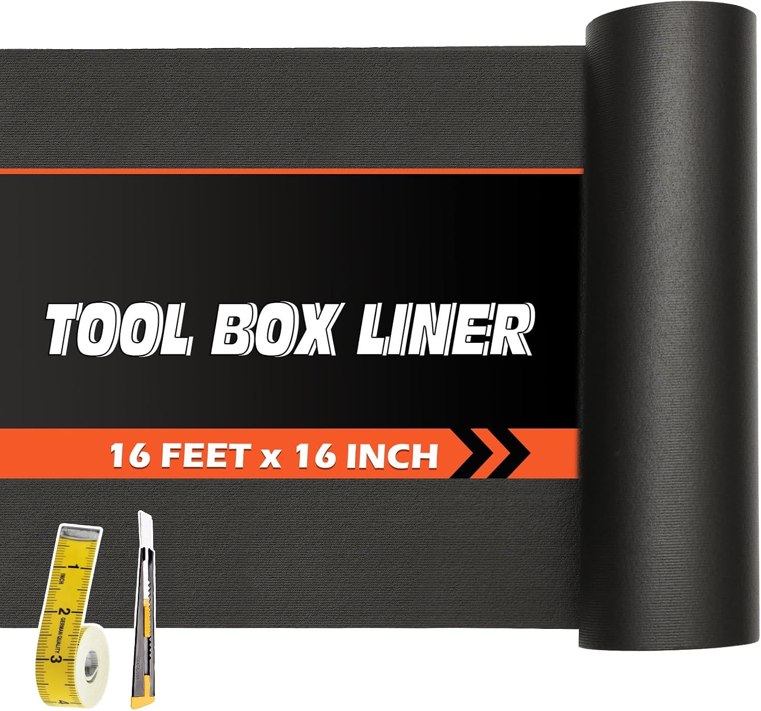 Professional Grade Tool Box Liner, Tool Box Drawer Liner 16 Ft X 16" | Black Toolbox Liner,PVC Toolbox Drawer Liners, Shelf Liner Non Slip Mat, Thick Foam Cabinet Liner