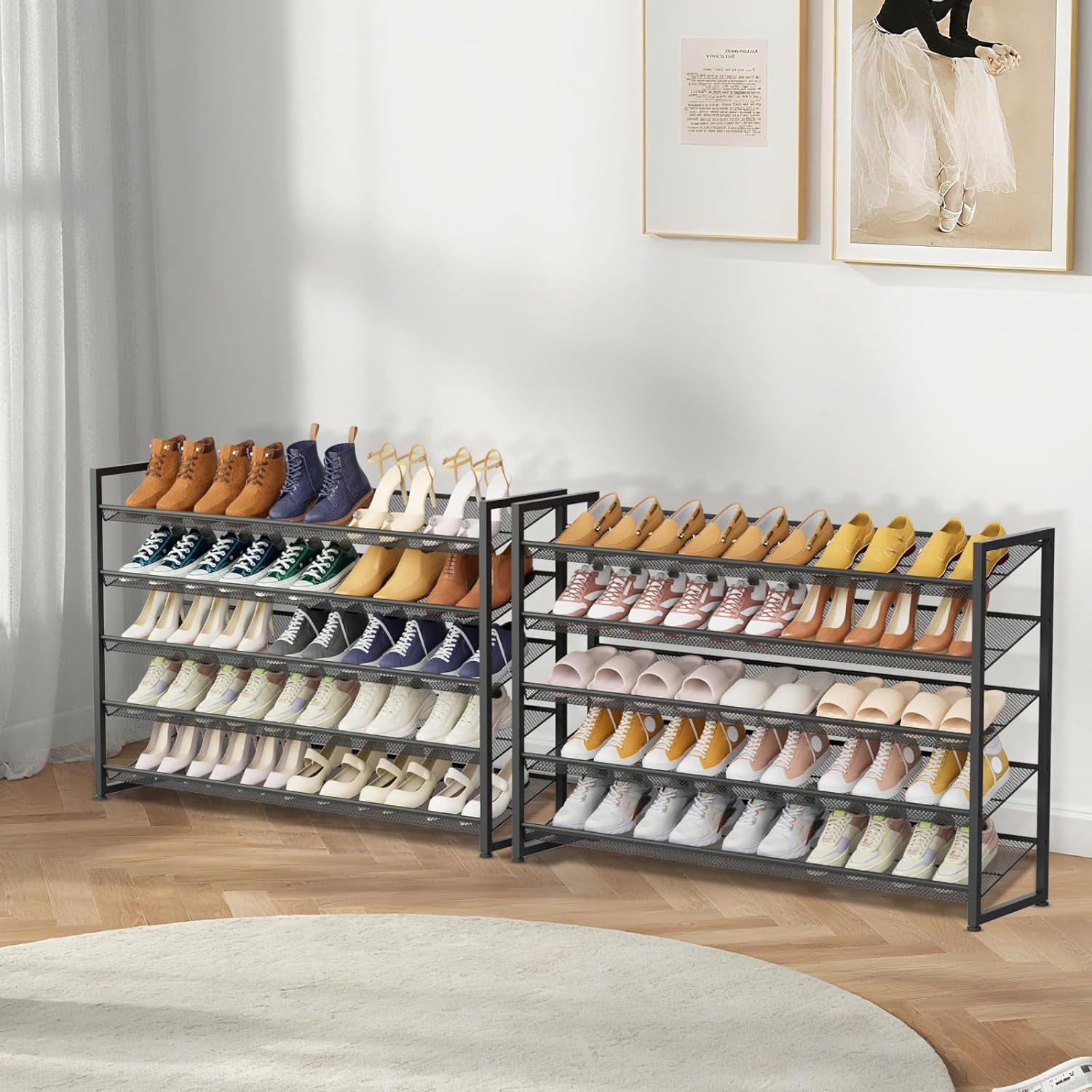 Large Shoe Rack 10 Tier Shoe Organizer, Heavy Duty Metal 5-Tier Stackable Shoe Storage Vertical Shoe Rack for Closet Front Door Entrance, Up to 62 Pairs, 44.8" W x 11.4" D x 71.2" H, Black