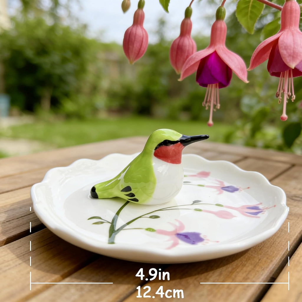 Hummingbird Ceramic Jewelry Tray– Fuchsia Holiday Trinket Plate for Rings, Earrings & Gifts Handmade Ceramic Jewelry Dish.Valentine's Day Mother's Day Any scenario