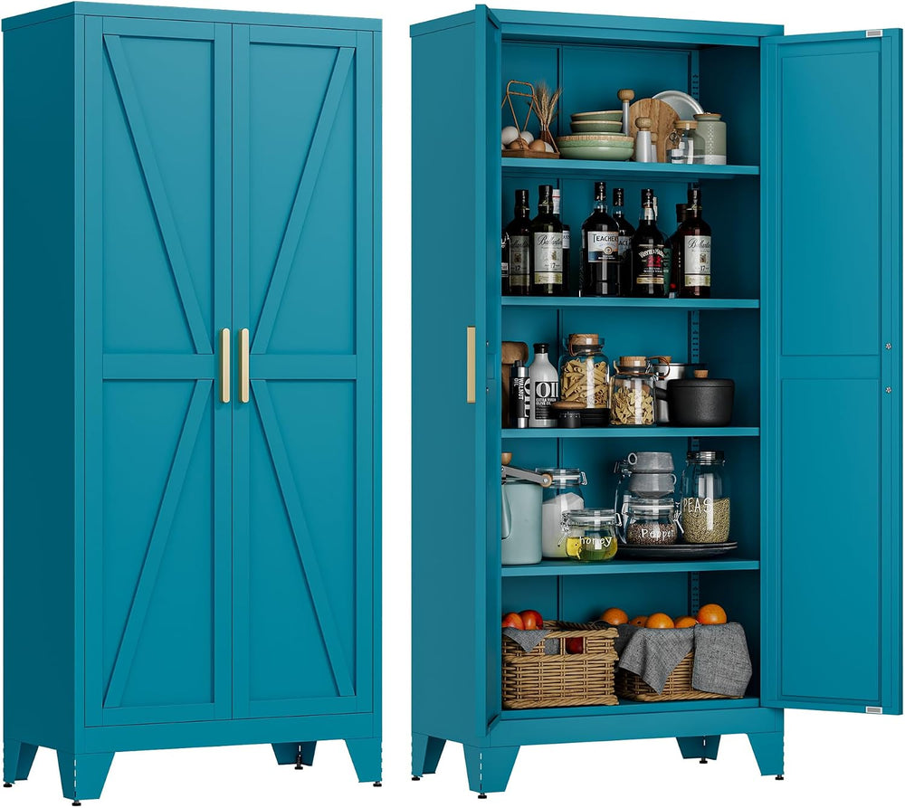 LCAOPC 71" Tall Metal Storage Cabinet with 2 Doors and 4 Adjustable Shel...