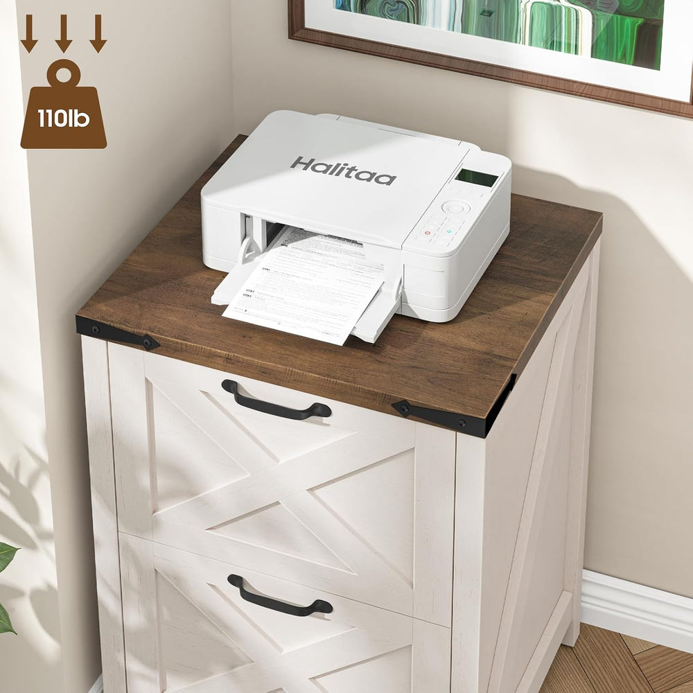 Halitaa Farmhouse File Cabinet with 2 Drawers for Home Office, Rustic White |...
