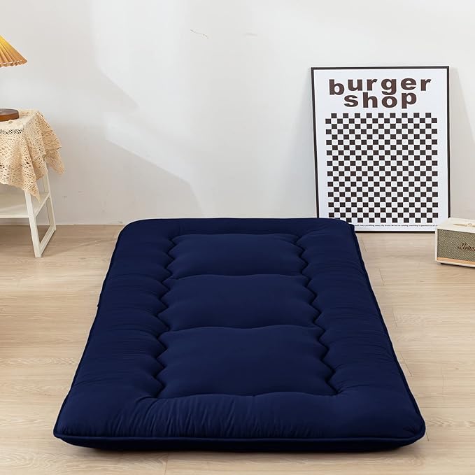 MAXYOYO Japanese Floor Mattress Futon Mattress, 4" Thicken Tatami Mat Sleeping Pad Foldable Roll Up Mat Boys Girls Dormitory Pad Kids Floor Lounger Pillow Bed, Charcoal Grey, Queen Size