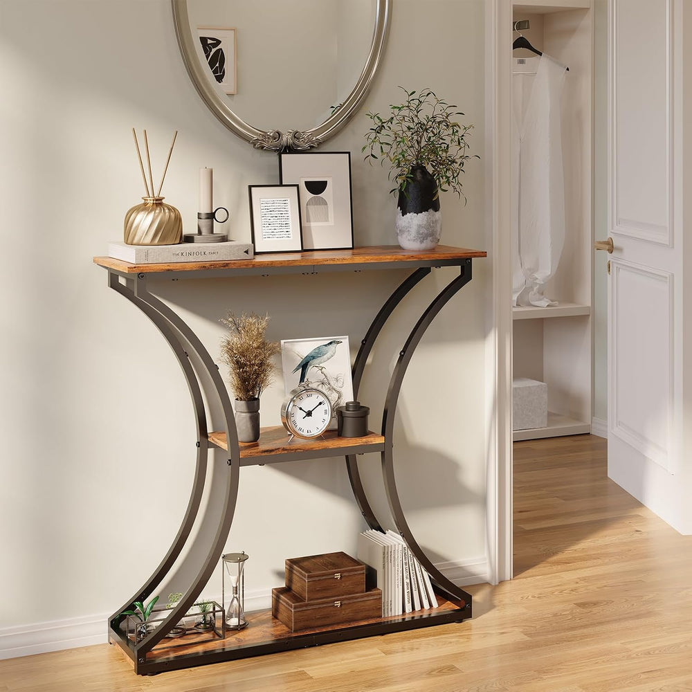 HavenlyYouth Narrow Console Table for Entryway, Industrial 3-Tier Sofa Table ...