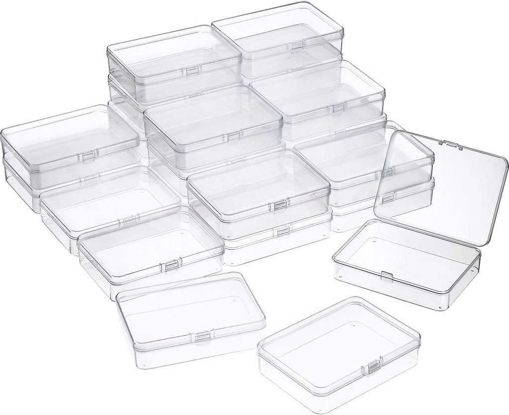 SATINIOR 24 Packs Small Clear Plastic Beads Storage Containers Box with Hinged Lid for Storage of Small Items, Crafts, Jewelry, Hardware (4.45 x 3.3 x 1.18 Inches)
