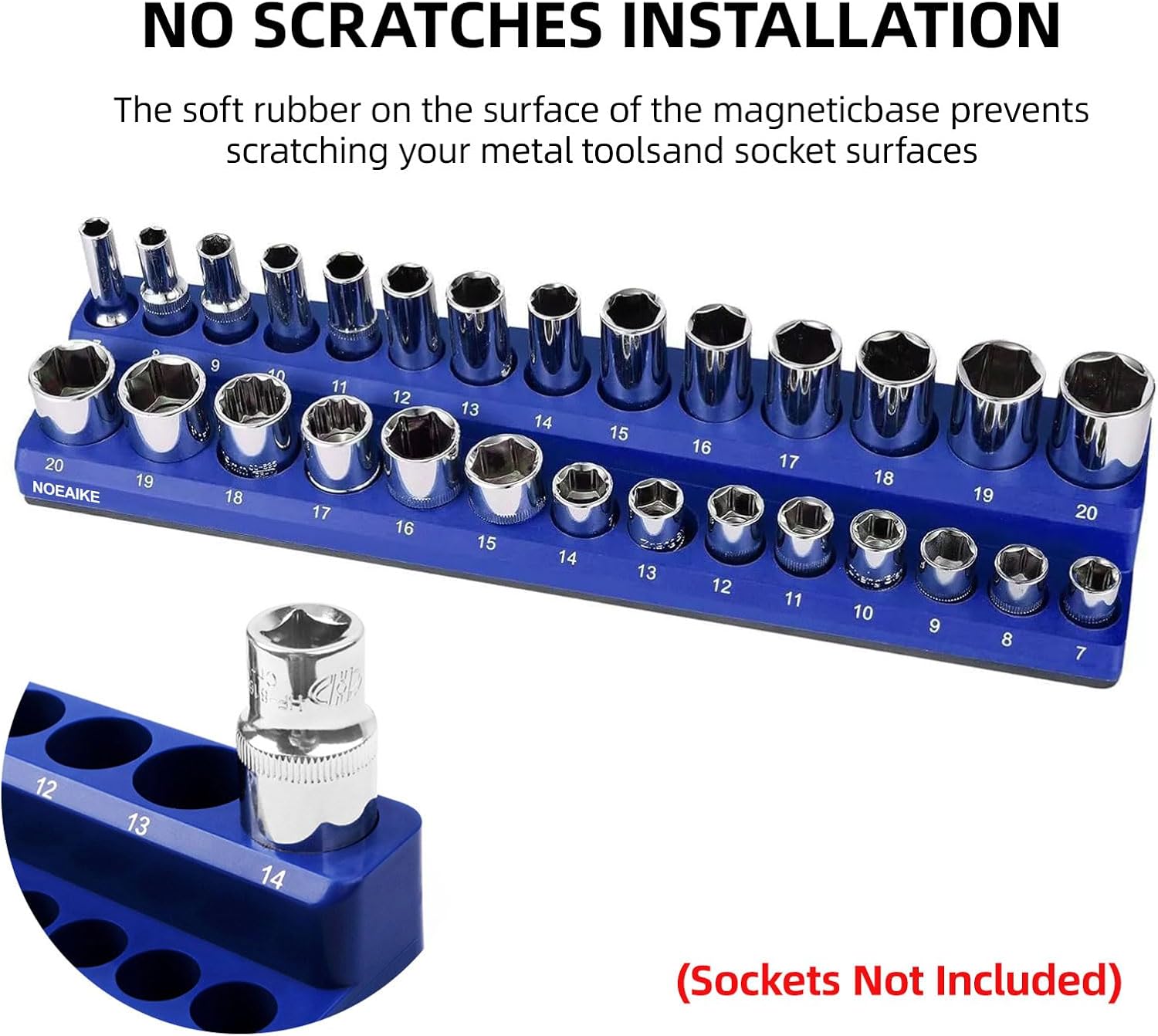 Magnetic Socket Organizer, 4-Pack Metric SAE Holder Set 1/4", 3/8" Drive Socket Trays, Holds 108 Pcs Standard and Deep Size Sockets(Socket not Included)