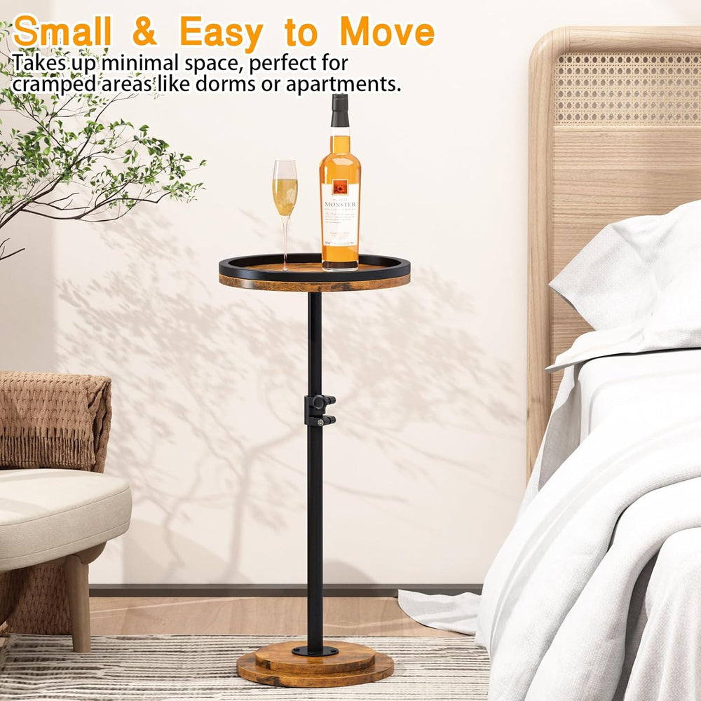 Small Side Table, Drink Table, Height Adjustable Round End Table, Pedestal Si...