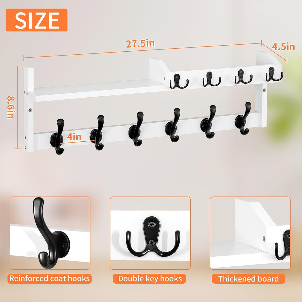 27.5" Wall Mount Coat Rack with Shelf, Key Holder & Mail Organizer, ...