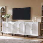 Modern TV Stands for 80 Inch TV, 92.63" W Wood Entertainment Center w/Adjustable Shelves, Mid Century Modern TV Stand w/Arched Fluted Doors, Media Console Cabinet for Living Room, White