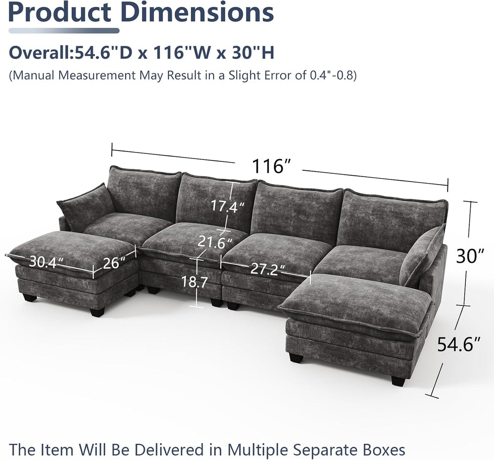 U Shaped Modular Sectional Couch, Comfy Sofa for Living Room | Comfortable Fo...