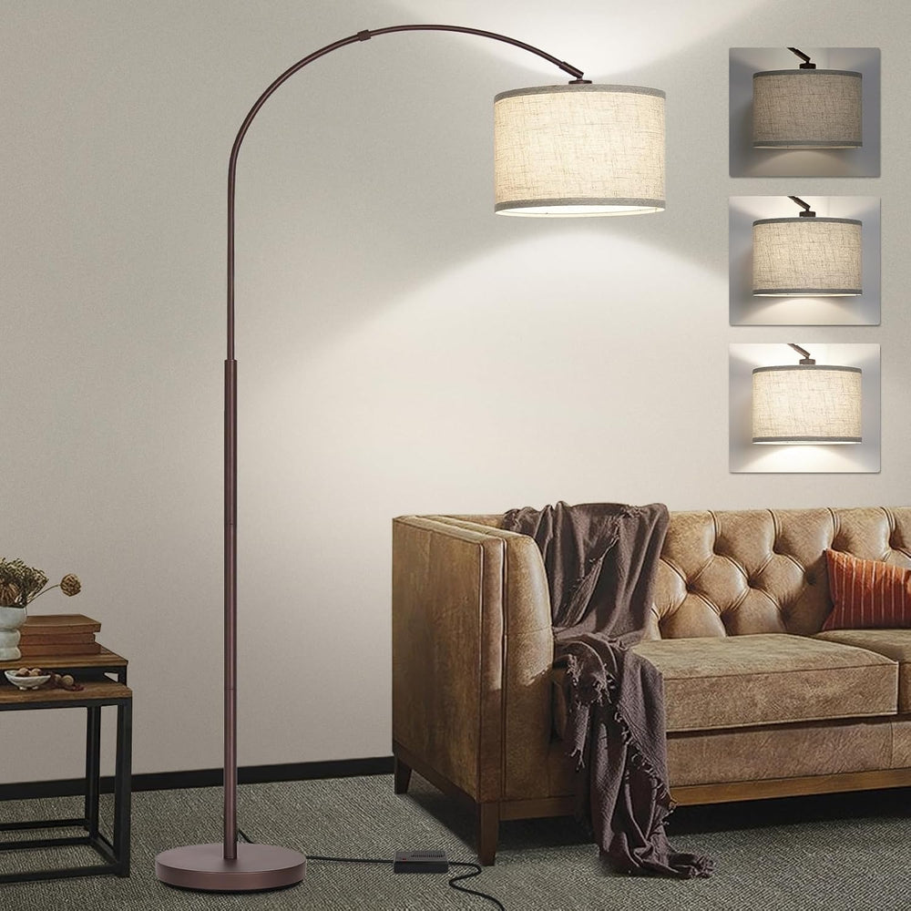 Dimmable Floor Lamp, Arc Floor Lamps with Adjustable Hanging Shade，Brown