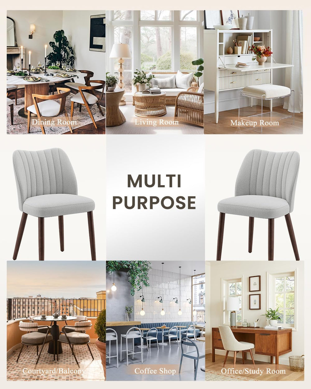 Upholstered Dining Chairs Set of 6, Farmhouse Fabric Kitchen Chairs with Soli...