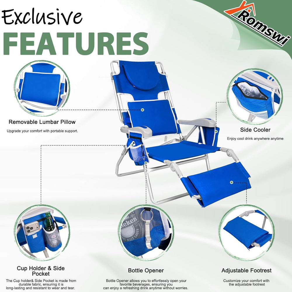 Romswi 3 in 1 Beach Chair with Face Hole, Reclining Sun Tanning Lounge Chair ...